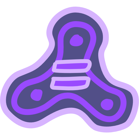 A triangular blobby purple blob with a dots on each of the 3 outward curves, and a line mirroring the edge from inside the blob. There is a lighter purple equal sign over the center. The image has light line art.